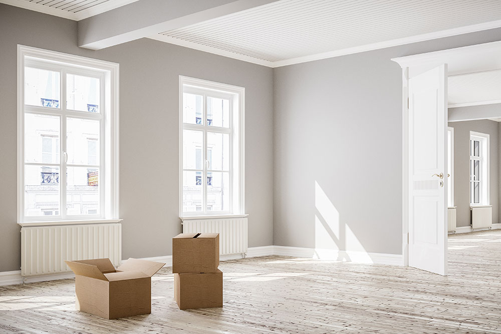 3D rendering von leerem Raum oder Zimmer einer hellen Wohnung in